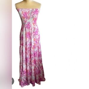 Anthropologie Abel The Label strapless pink floral maxi dress Sz M